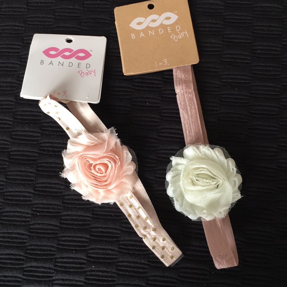 Pink Tea & Ivory Baby Hairbands NWT